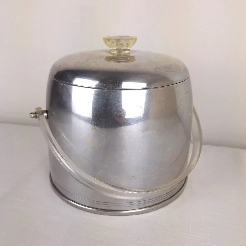 Vintage Kromex Ice Bucket Atomic Age Retro Aluminum 1950-60sClear Lucite Handle